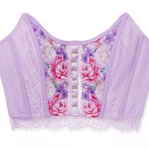 NWT Victoria's Secret DREAM ANGELS Floral Embroidery Purple Strapless Corset Top